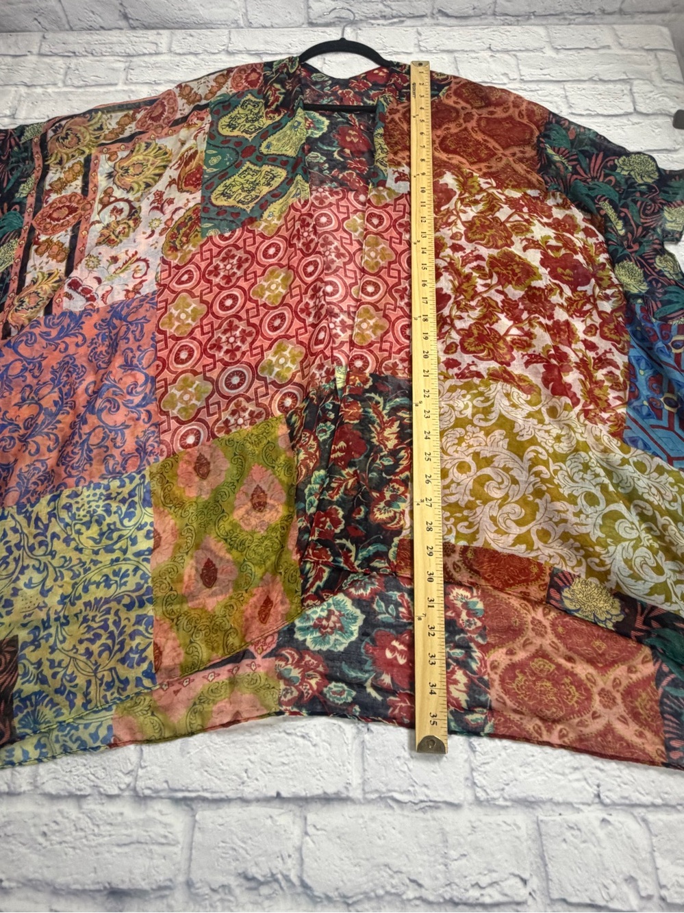 Multi-Color Patchwork Kimono Cardigan - Lightweight Boho Cover-Up. One size. - Picture 5 of 5
